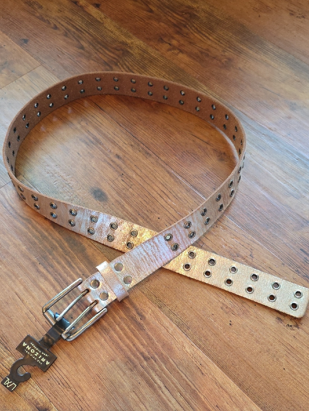 NWT Arizona Metallic Silver and Tan Studded Leather Belt - L/XL